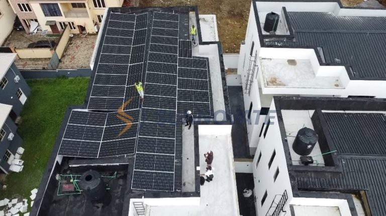 Aerial view of rooftop solar across a residential estate